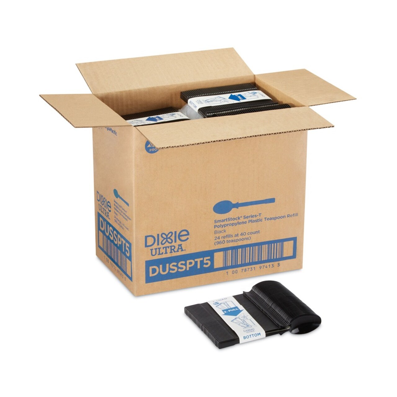 Dixie SmartStock Tri-Tower Dispensing System Polypropylene Cutlery Mediumweight Plastic Spoon - Black (960/Carton)